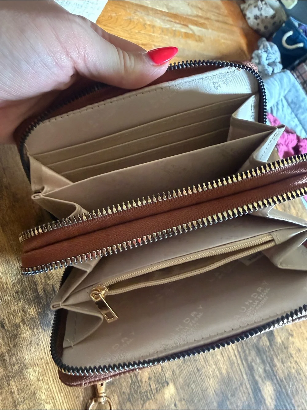 Laundry By Shelli Segal Quilted Chestnut Zip-Around Wallet with Gold Hardware